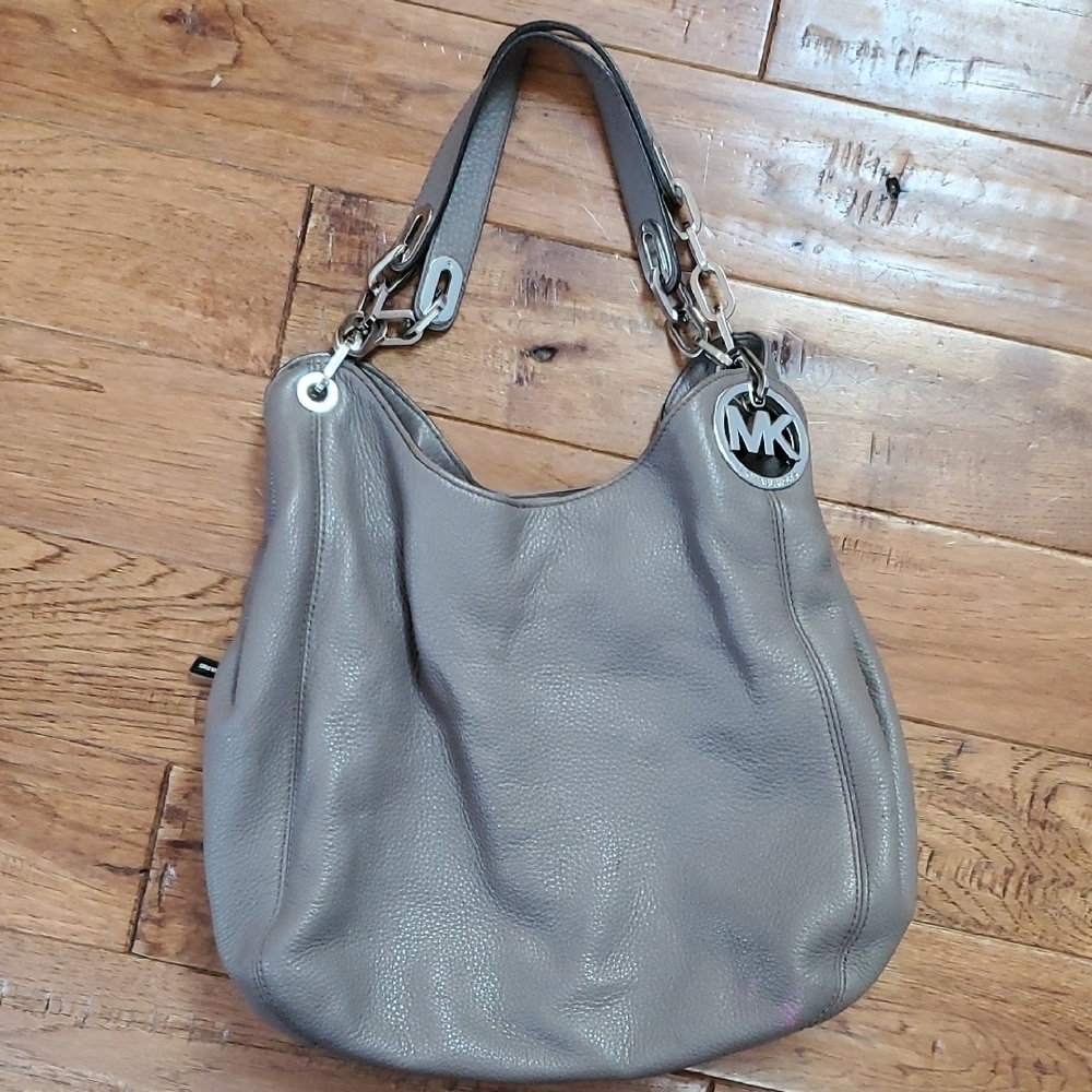 Michael Kors Fulton Hobo Gray Leather Tote Bag